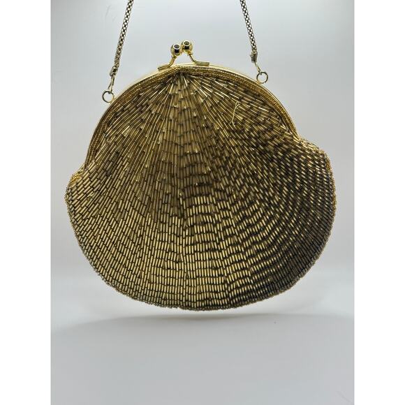 LA REGALE LTD Beaded Kisslock Frame Evening Bag Gold Chain Strap - Picture 4 of 13